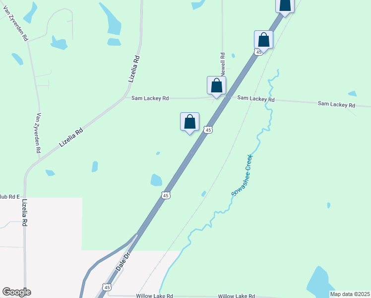 map of restaurants, bars, coffee shops, grocery stores, and more near 7689 U.S. 45 in Meridian