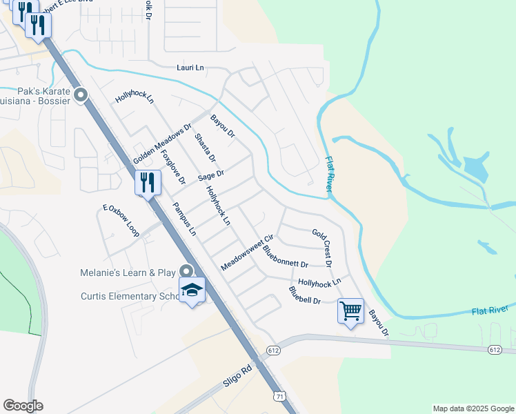 map of restaurants, bars, coffee shops, grocery stores, and more near 5455 Claire Court in Bossier City