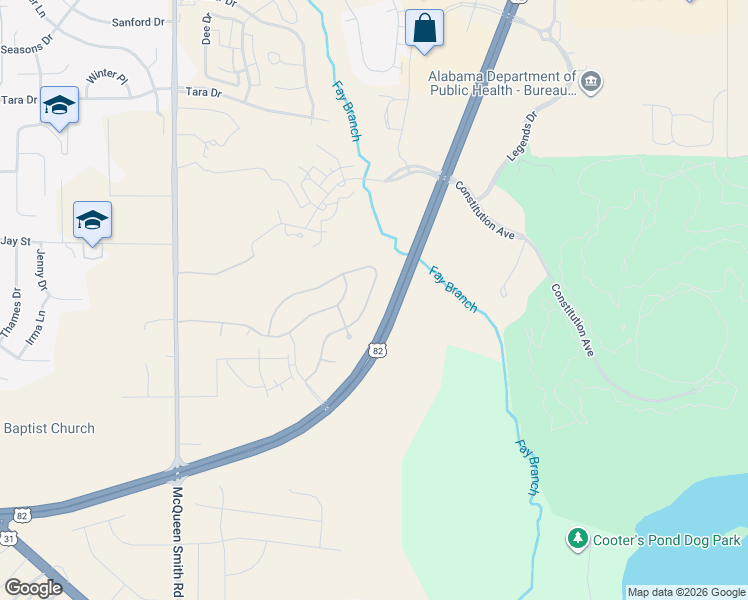 map of restaurants, bars, coffee shops, grocery stores, and more near U.S. 82 in Prattville