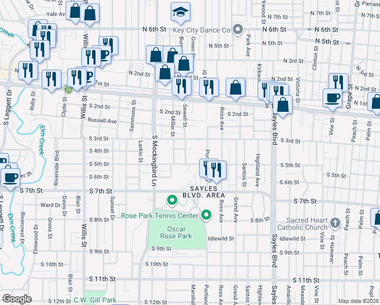 map of restaurants, bars, coffee shops, grocery stores, and more near 403 Sewell Street in Abilene