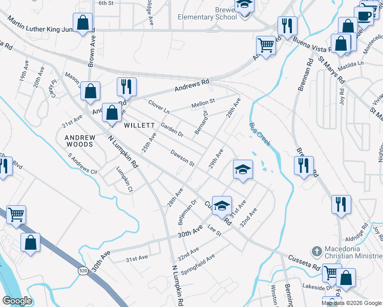 map of restaurants, bars, coffee shops, grocery stores, and more near 2718 Alford St in Columbus