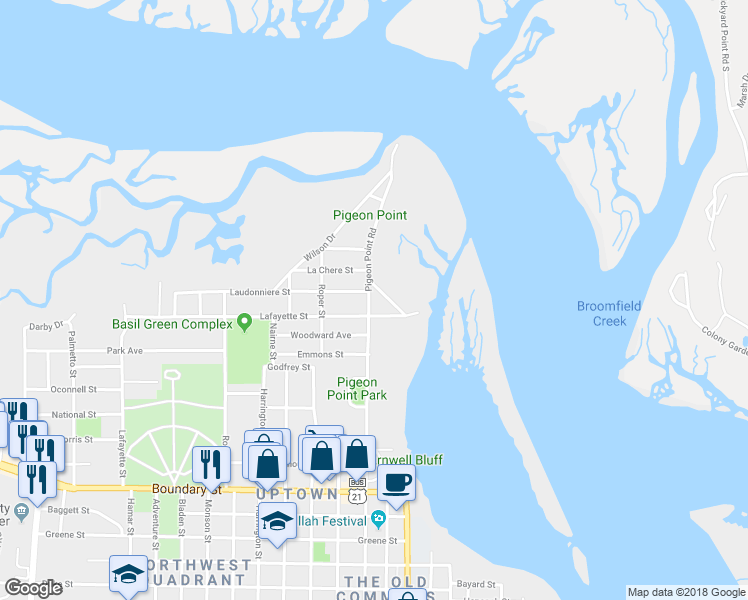 map of restaurants, bars, coffee shops, grocery stores, and more near 1903 Pigeon Point Road in Beaufort