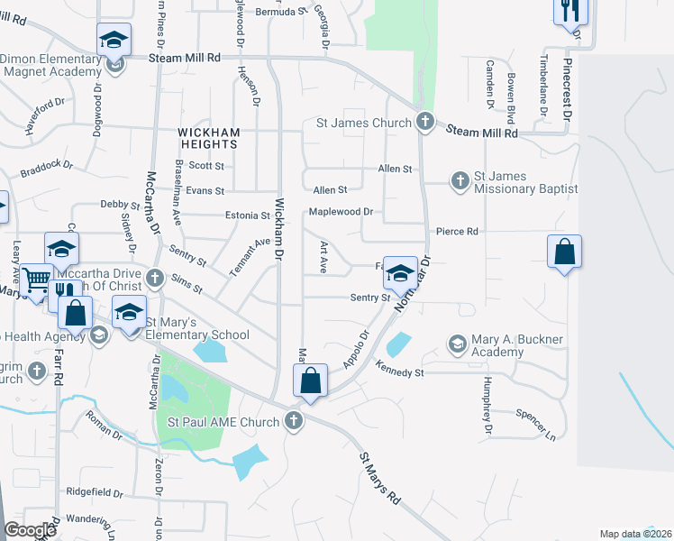 map of restaurants, bars, coffee shops, grocery stores, and more near 4655 Buckner Street in Columbus