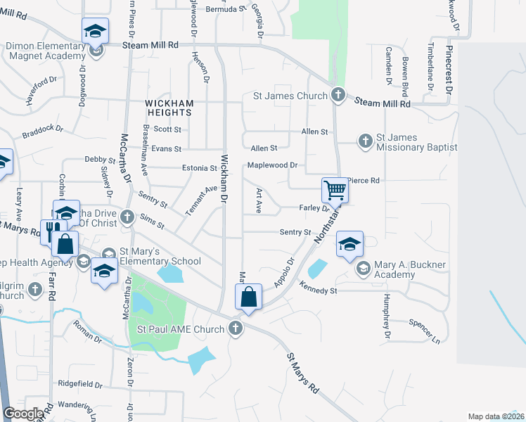 map of restaurants, bars, coffee shops, grocery stores, and more near 4655 Buckner Street in Columbus