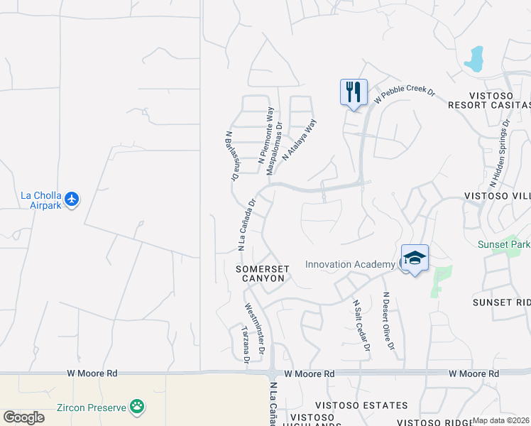 map of restaurants, bars, coffee shops, grocery stores, and more near 13254 North Woosnam Way in Oro Valley
