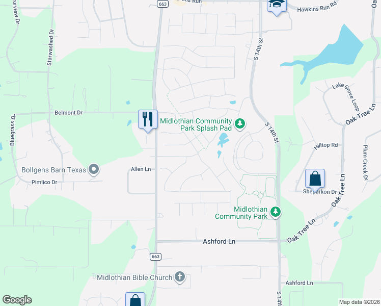 map of restaurants, bars, coffee shops, grocery stores, and more near 241 Heatherstone Drive in Midlothian