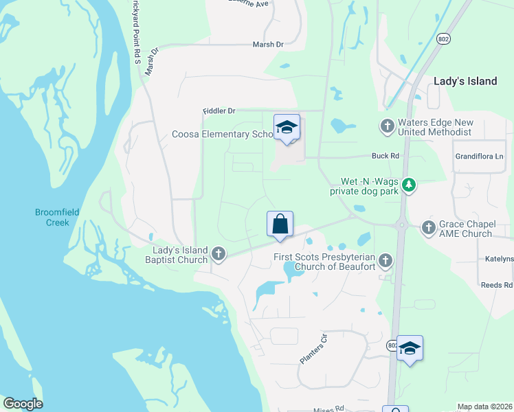 map of restaurants, bars, coffee shops, grocery stores, and more near in Beaufort