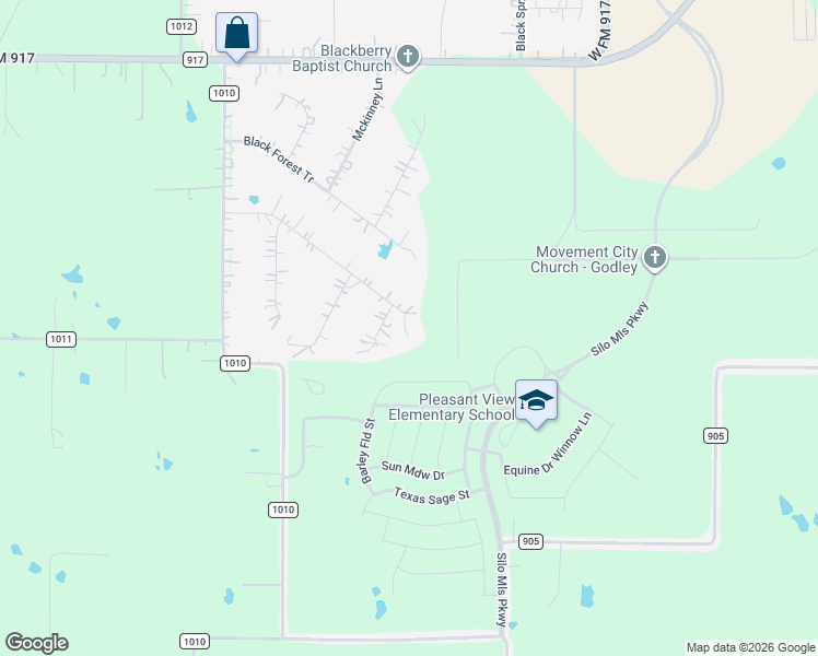 map of restaurants, bars, coffee shops, grocery stores, and more near 4101 Cherry Ridge Lane in Joshua