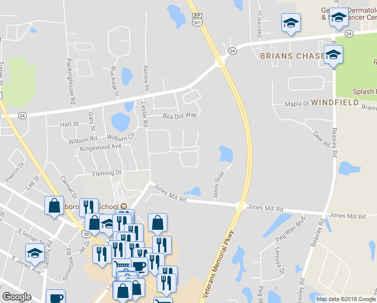 map of restaurants, bars, coffee shops, grocery stores, and more near 298 Hummingbird Circle in Statesboro