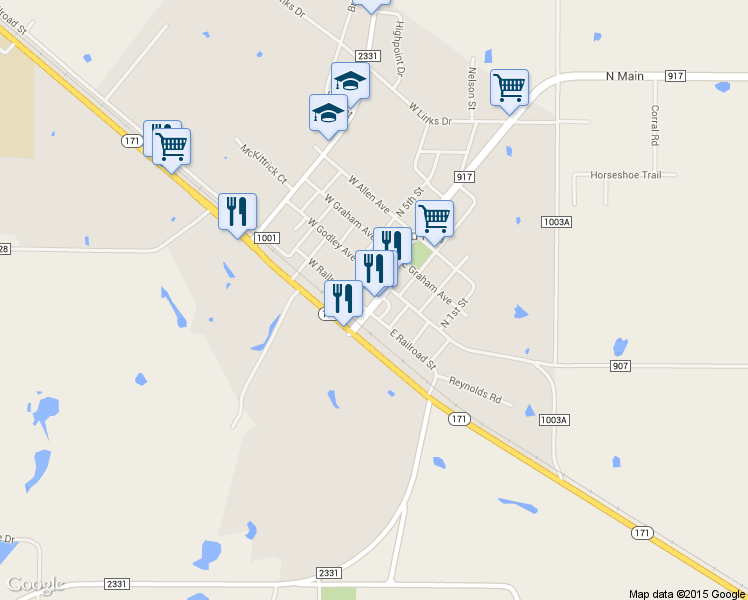 map of restaurants, bars, coffee shops, grocery stores, and more near 116 S Main St in Godley
