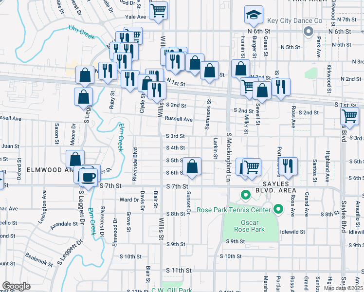 map of restaurants, bars, coffee shops, grocery stores, and more near 3126 South 4th Street in Abilene