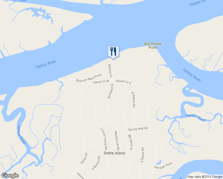 map of restaurants, bars, coffee shops, grocery stores, and more near 1352 Rowland Drive in Saint Helena Island