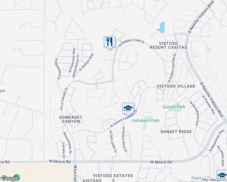 map of restaurants, bars, coffee shops, grocery stores, and more near North Amberwing Place in Oro Valley