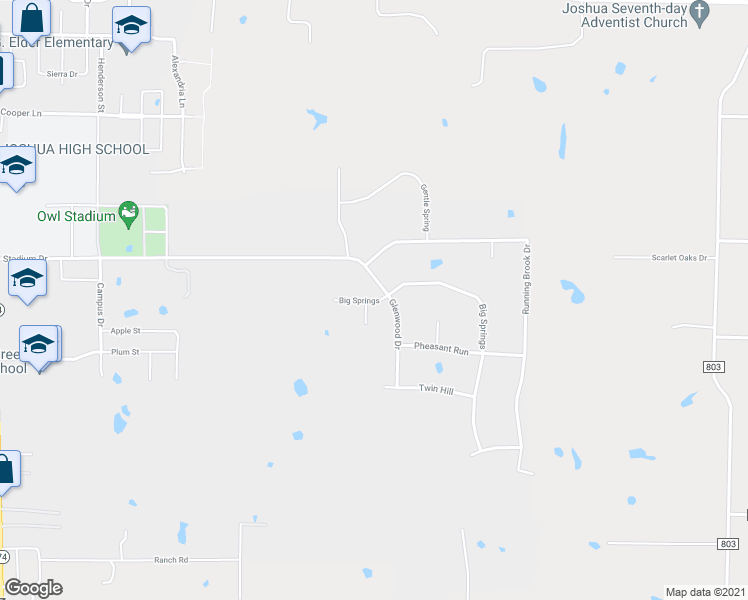 map of restaurants, bars, coffee shops, grocery stores, and more near 2503 Big Spring in Joshua