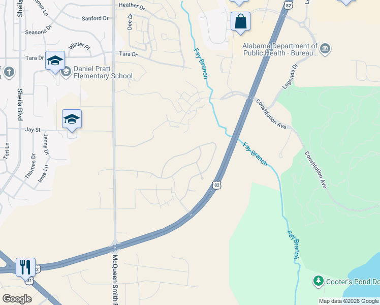 map of restaurants, bars, coffee shops, grocery stores, and more near 2529 Stanton Way in Prattville