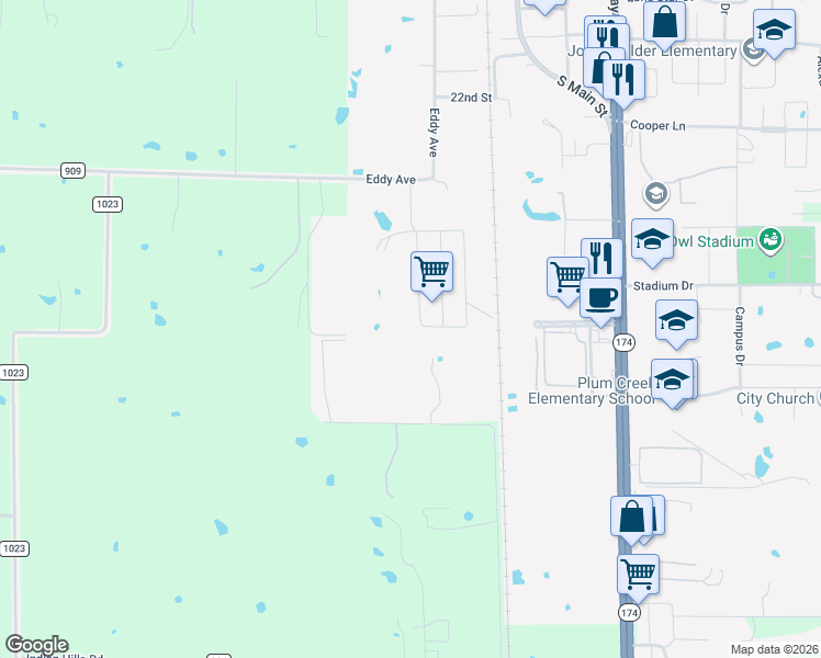 map of restaurants, bars, coffee shops, grocery stores, and more near 232 Southwest 25th Street in Joshua