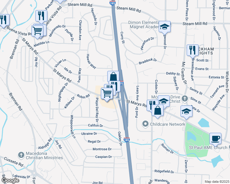 map of restaurants, bars, coffee shops, grocery stores, and more near 3873-3877 Saint Marys Road in Columbus