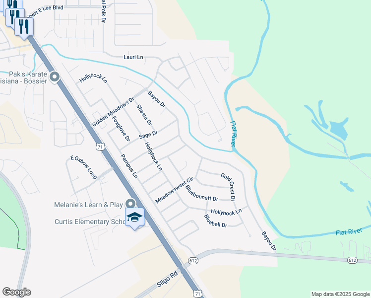 map of restaurants, bars, coffee shops, grocery stores, and more near 5455 Claire Court in Bossier City