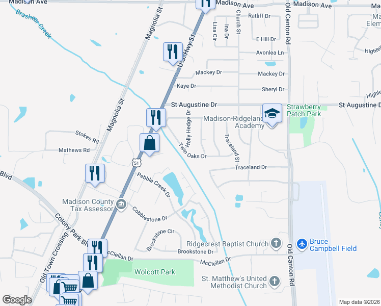 map of restaurants, bars, coffee shops, grocery stores, and more near 139 Twin Oaks Drive in Madison
