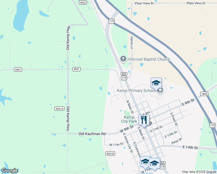map of restaurants, bars, coffee shops, grocery stores, and more near 712 North Commerce Street in Kemp