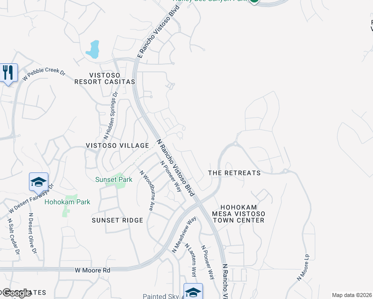 map of restaurants, bars, coffee shops, grocery stores, and more near 13218 North Pioneer Way in Oro Valley