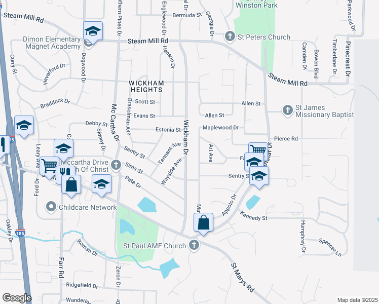 map of restaurants, bars, coffee shops, grocery stores, and more near 208 Wickham Drive in Columbus
