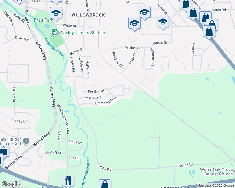map of restaurants, bars, coffee shops, grocery stores, and more near 384-454 Marlette Dr in Prattville