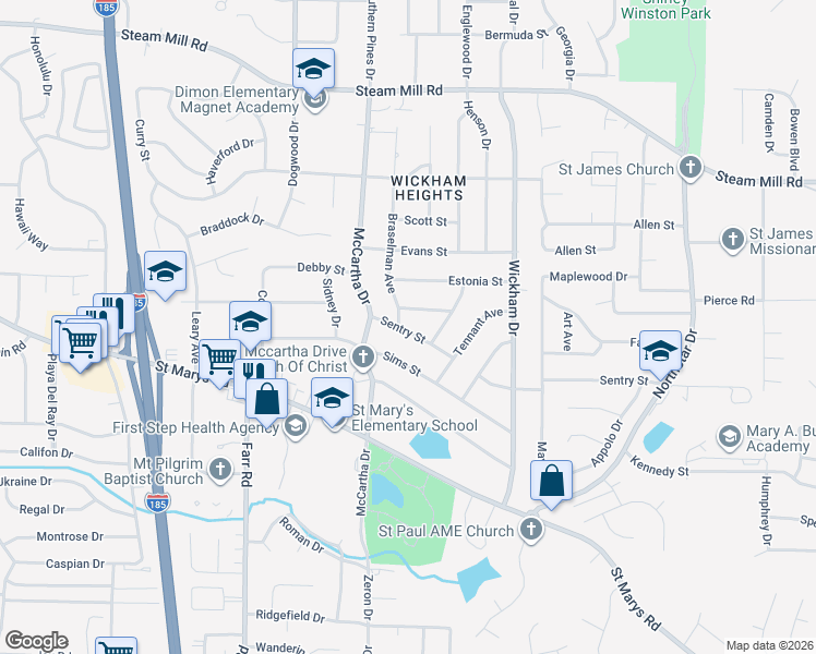 map of restaurants, bars, coffee shops, grocery stores, and more near 4425 Sims Street in Columbus