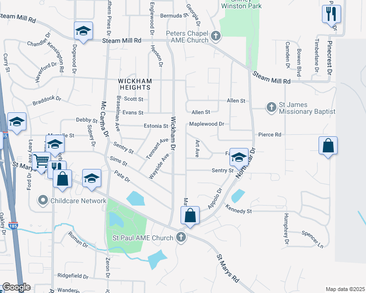 map of restaurants, bars, coffee shops, grocery stores, and more near 339 Mays Avenue in Columbus