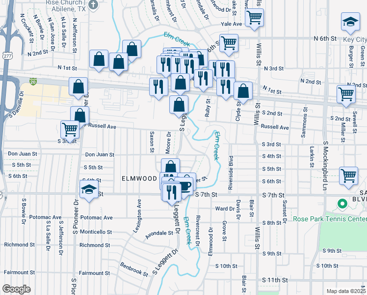 map of restaurants, bars, coffee shops, grocery stores, and more near in Abilene