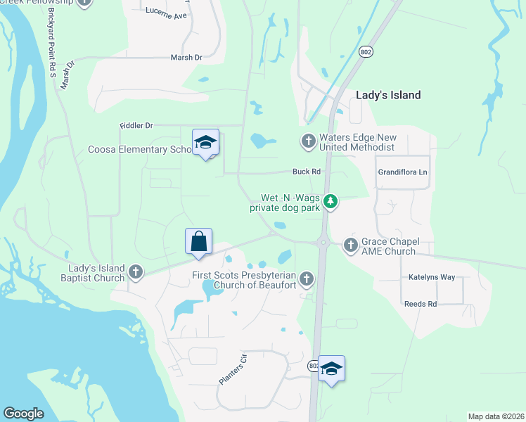 map of restaurants, bars, coffee shops, grocery stores, and more near 14 Middle Rd in Beaufort