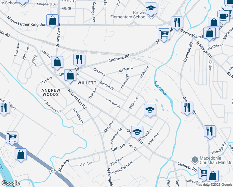 map of restaurants, bars, coffee shops, grocery stores, and more near 2718 Alford Street in Columbus