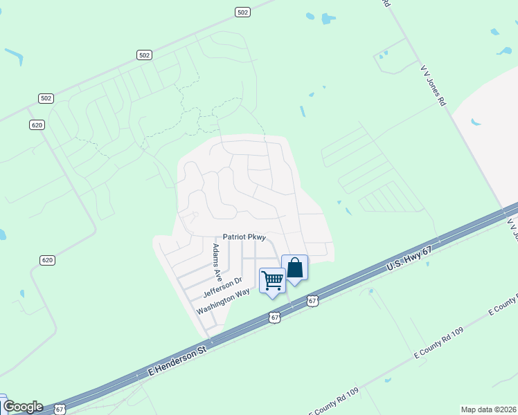 map of restaurants, bars, coffee shops, grocery stores, and more near 151 Presidents Way in Venus