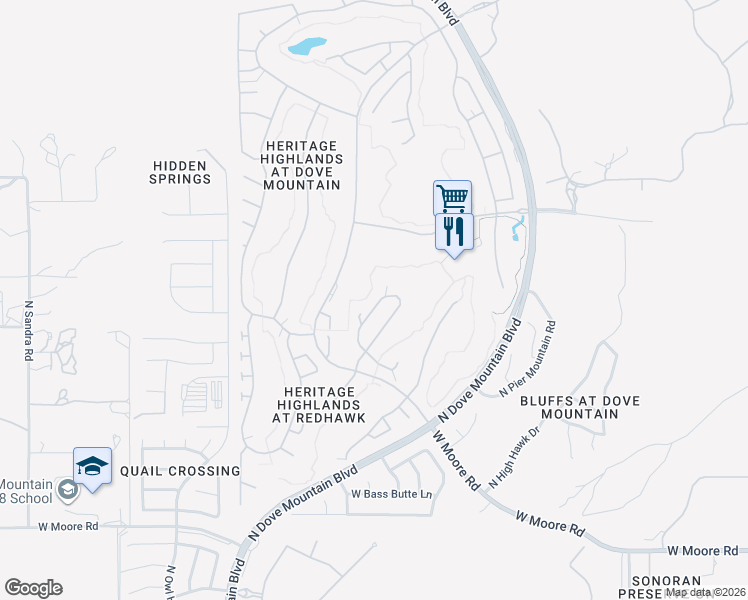 map of restaurants, bars, coffee shops, grocery stores, and more near 5103 West Desert Eagle Circle in Marana