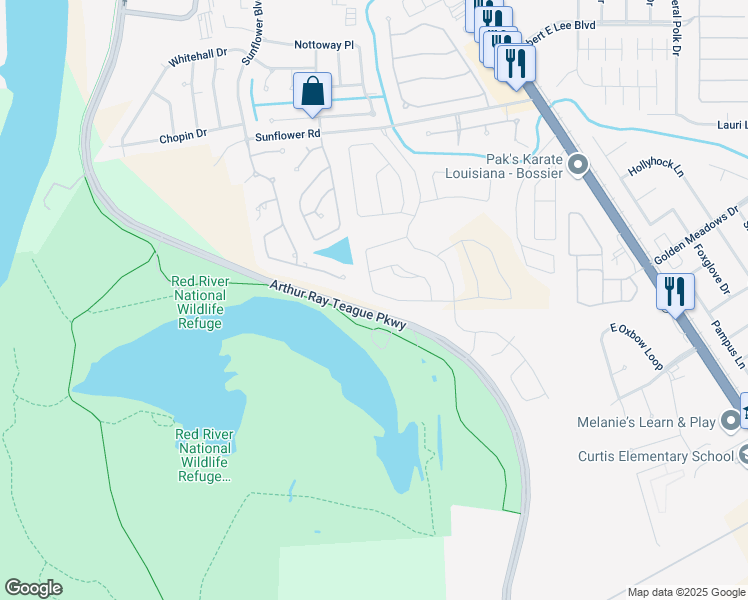 map of restaurants, bars, coffee shops, grocery stores, and more near 157 Cullom Drive in Bossier City