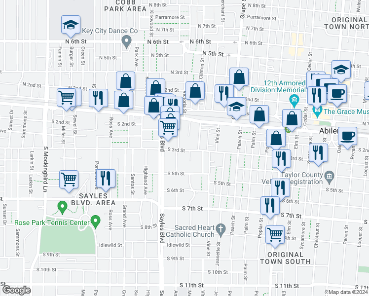 map of restaurants, bars, coffee shops, grocery stores, and more near 1944 South 3rd Street in Abilene