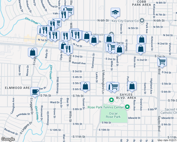 map of restaurants, bars, coffee shops, grocery stores, and more near 274 Sammons Street in Abilene