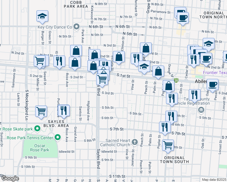 map of restaurants, bars, coffee shops, grocery stores, and more near 1940 South 3rd Street in Abilene