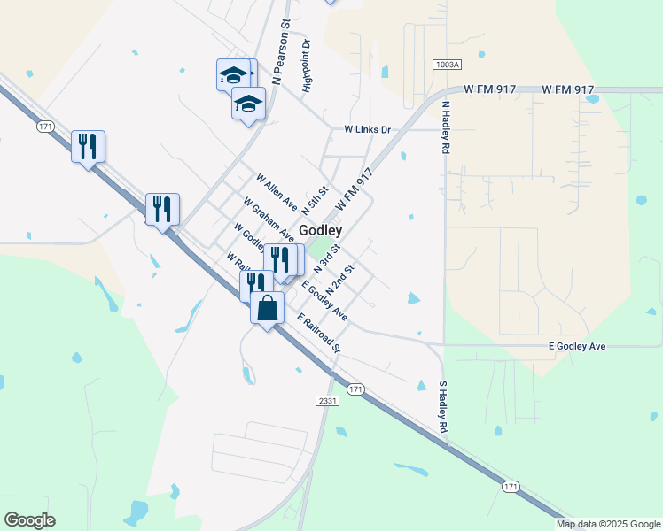 map of restaurants, bars, coffee shops, grocery stores, and more near 204 West Allen Avenue in Godley
