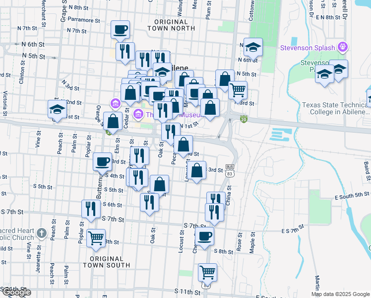 map of restaurants, bars, coffee shops, grocery stores, and more near 150 Locust Street in Abilene