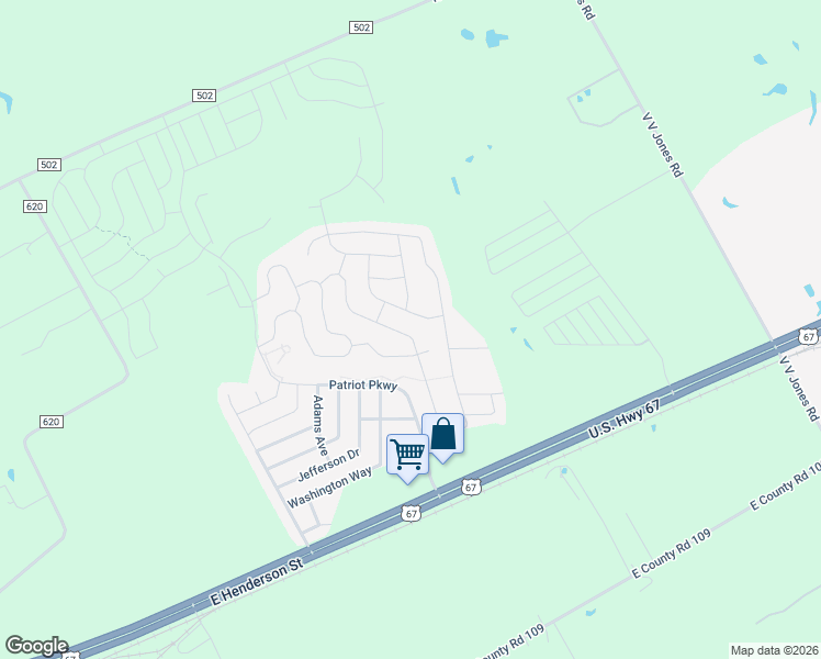 map of restaurants, bars, coffee shops, grocery stores, and more near 135 Presidents Way in Venus