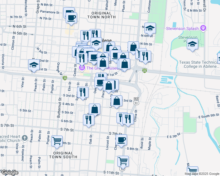 map of restaurants, bars, coffee shops, grocery stores, and more near 150 Locust Street in Abilene
