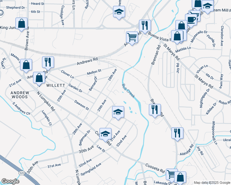 map of restaurants, bars, coffee shops, grocery stores, and more near 400 29th Avenue in Columbus