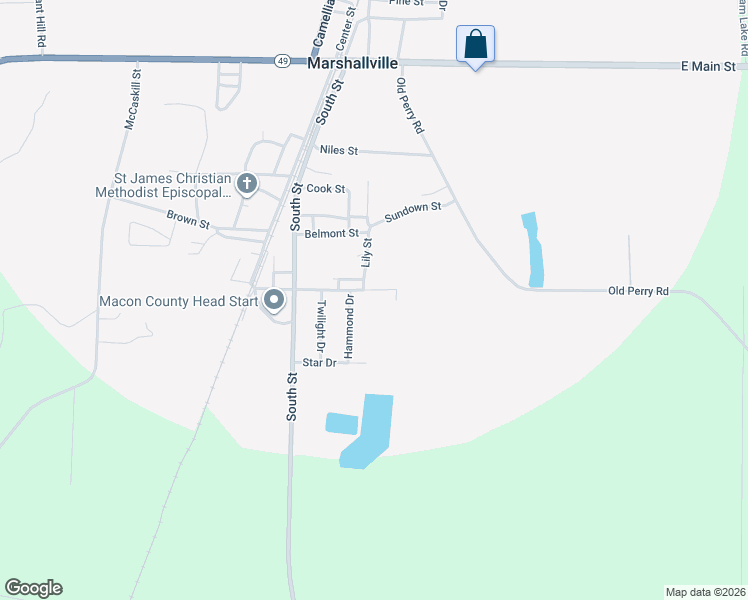 map of restaurants, bars, coffee shops, grocery stores, and more near 225 New Town Street in Marshallville