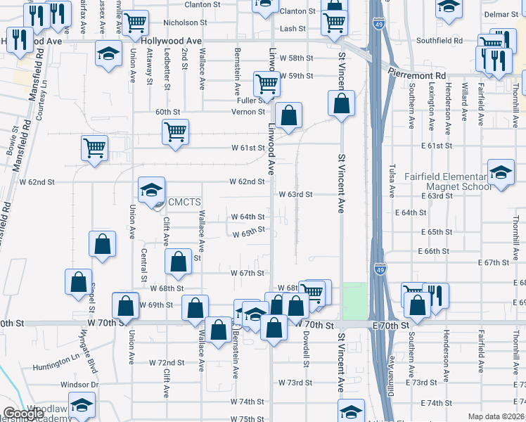 map of restaurants, bars, coffee shops, grocery stores, and more near 6330 Linwood Avenue in Shreveport
