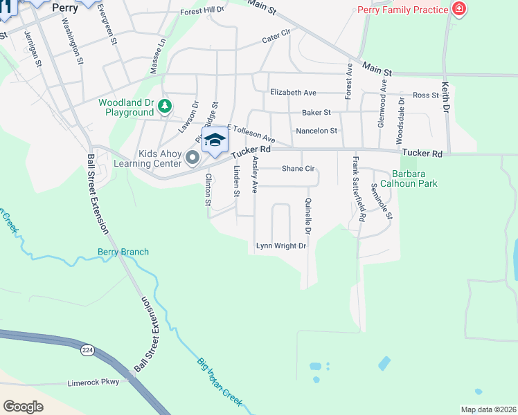 map of restaurants, bars, coffee shops, grocery stores, and more near 530 Ansley Avenue in Perry