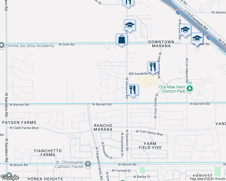 map of restaurants, bars, coffee shops, grocery stores, and more near 11900 West Canton Street in Marana