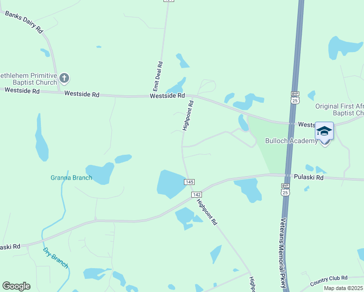 map of restaurants, bars, coffee shops, grocery stores, and more near 297 Hodges Circle in Statesboro
