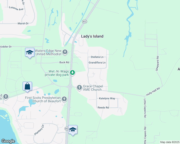 map of restaurants, bars, coffee shops, grocery stores, and more near 38 Southern Magnolia Drive in Beaufort