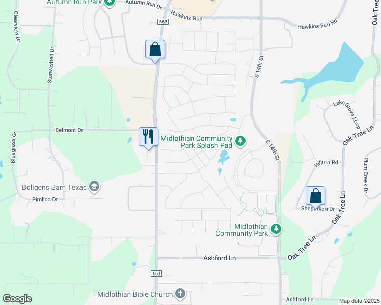 map of restaurants, bars, coffee shops, grocery stores, and more near 3234 Brighton Drive in Midlothian